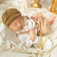 Zestaw 3 strojów do fotografii noworodkowej – czapka, koszula, ogrodniczki, ubranka na sesję zdjęciową, akcesoria do baby shower, prezenty wielkanocne, rzeczy dla dziewczynek/chłopców