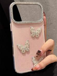 Ốp lưng điện thoại sang trọng đính đá lấp lánh 3D hình nơ và ngọc trai, tương thích với iPhone 17 Pro Max 16 15 14 13 11 12 Pro Max 16 14 15 Plus 11, ốp bảo vệ chống sốc lấp lánh dễ thương, thời trang, nghệ thuật. - Hồng - Xem 4