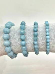 1条蓝色天使石串珠舒缓手链，缓解压力，带来宁静与直觉，提升内心平和，适合灵性疗愈、瑜伽冥想，男女皆宜 - 淺藍色 - 查看 10