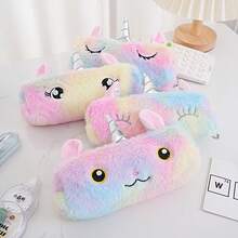 Cartoon Octagonal Bag Cute Colorful Plush Pencil Case Simple Pencil Box Student Stationery Box Makeup Storage Bag - 瞇眼灰 - 查看 3