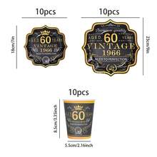 10pcs/20pcs/30pcs/60pcs,Black&Gold Vintage 60th Party Tableware Set,Back In 1966 60th Theme Birthday Disposable 9Inch And 7Inch Ornament Paper Plates And 9oz Cups Party Table Supplies, Cheers To 60 Years Paper Plate Cup For Men And Women Anniversary Single Birthday Party Decoration