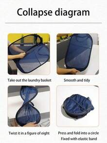 Stylish And Durable Mesh Laundry Hamper With Handle - Ideal For Dorms, Travel And Bathrooms - Polyester Arrangement Basket Clothing Dirty Clothes Storage Bin Collapsible Storage Basket - Multicolor - View 9