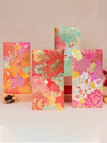 神秘东方新年：红灯笼图案，包含红包（内含压岁钱）、节日感谢卡，色彩鲜艳，适用于婚礼、生日、商务庆典和农历新年礼物。红包饰有金色点缀。 - 彩色 - 查看 1