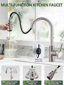 Kitchen Faucet With Pull Down Sprayer, High Arc Brushed Nickel Single Handle Kitchen Sink Faucet, Stainless Steel, 3 Mode(Stream/Spray/Pause), Grifos Para Fregaderos De Cocina - 拉絲鎳 - 查看 2