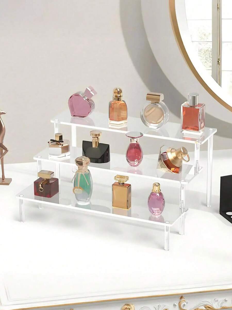 1 kệ trưng bày 3 tầng bằng acrylic, thích hợp để trưng bày bánh ngọt, trang sức, sơn móng tay, nước hoa, nến, chất làm thơm không khí, lý tưởng cho bàn làm việc, văn phòng, bàn trang điểm, phòng ngủ, phòng tắm, nhà cửa, ký túc xá, trang trí phòng. Một số phụ kiện được giao ngẫu nhiên.