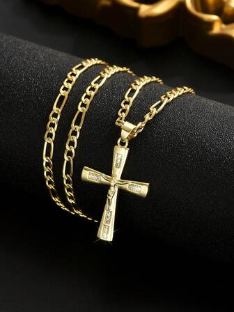 1 pieza Collar con colgante de cruz de Jesús minimalista y elegante, collar con elemento de figura cristiana unisex, regalo adecuado para el novio