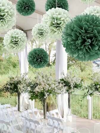20 piezas de bolas de flores de papel en degradado de verde salvia y verde cazador, grandes decoraciones colgantes para fiestas de boda, cumpleaños, baby shower, despedida de soltera, carnaval, fiesta de jardín, telón de fondo de habitación, decoración de boda, suministros para eventos festivos