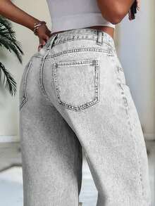 Straight Leg Loose Casual Jeans With Pockets, Versatile For Teens - Light Grey - View 4