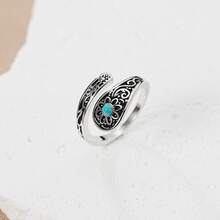 1pc Vintage Distressed Floral Engraved Silver-Tone Decorative Spoon Ring, Unique Accessory For Couples, Friends, Christmas, Everyday Wear