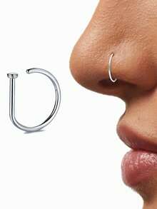 VJS 1个/3个/5个装 女士/女孩假鼻环，金色不锈钢D形，简约美式风格，可定制字母，嘻哈街头风，无需穿孔，假鼻钉，0.8*8毫米 - 彩色 - 查看 4