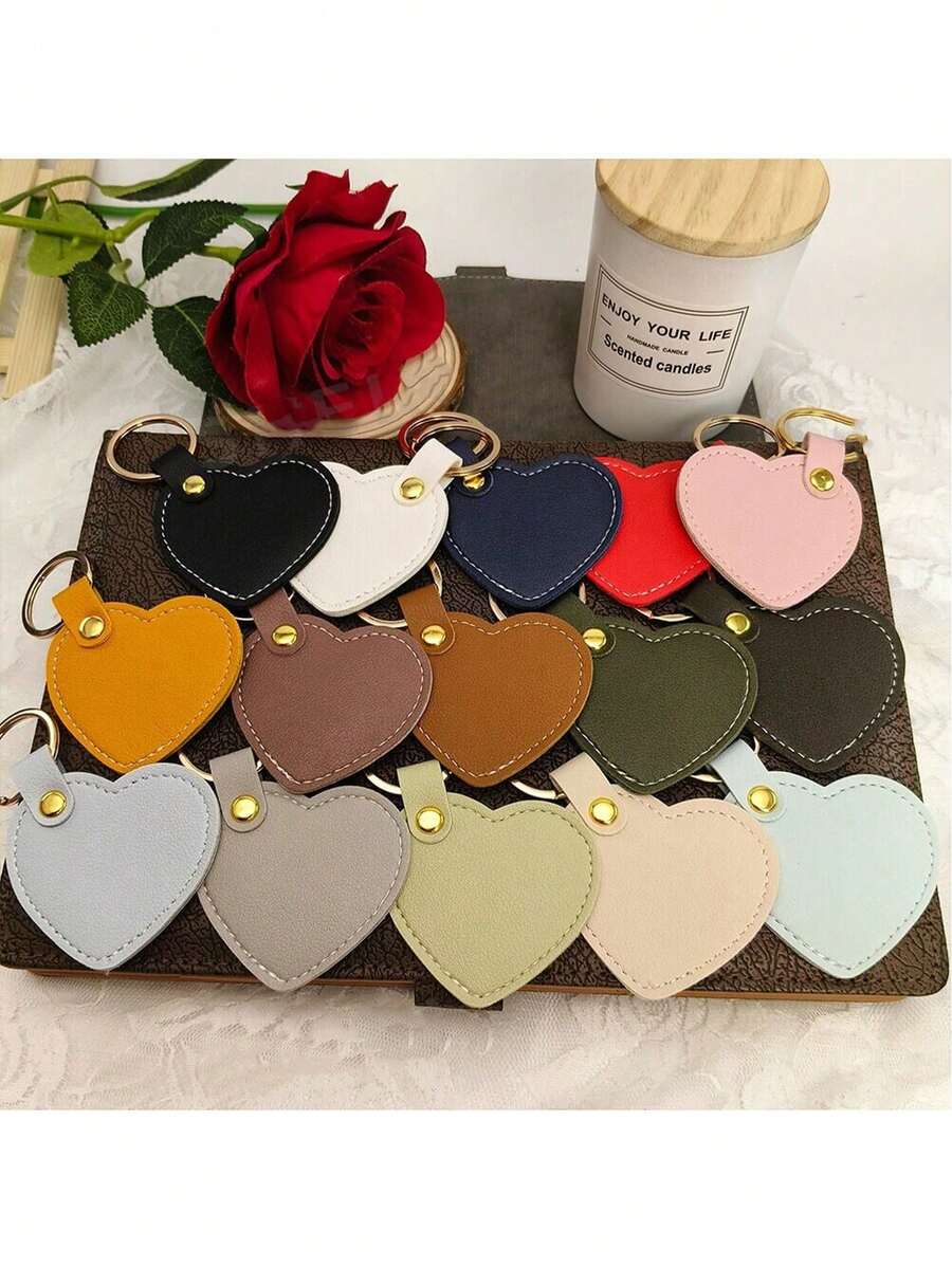 4pcs/12pcs DIY Handmade Jewelry, Heart-Shaped Leather Keychain, Leather Heart Pendant Keyring, Fashion Keychain, Bag Accessories, Unique Backpack Hanging Ornament, Car Key Chain, Birthday Gift, Party Favor - Multicolor - View 1