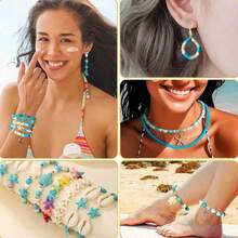 1盒24格蓝色海洋度假风海龟、贝壳、海星饰品制作套装，适合DIY手链和项链制作 - 彩色 - 查看 9