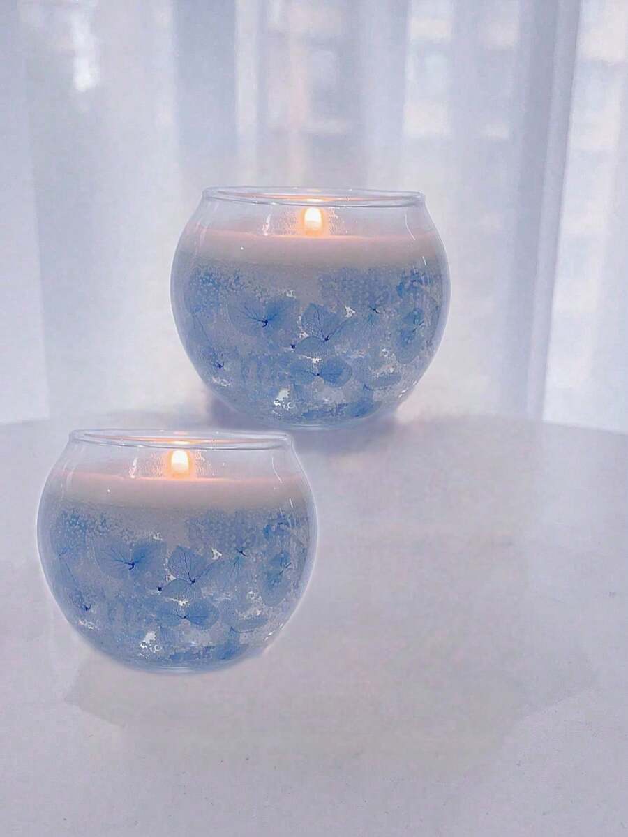 1 Box 1 Cup Blue Floating Flower Scented Candle, Atmospheric Home Fragrance Candle For Living Room, Bedroom, Study, Gift For Friends - Blue - View 1