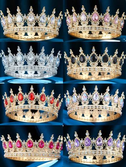 1件奢华钻石水晶公主新娘皇冠，生日婚礼派对精致优雅女士装饰皇冠头饰新娘头冠，锌合金材质，KC金色 - 生日装饰皇冠，情人节礼物送给女朋友