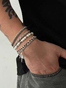 5 件朋克十字架手链套装，男士个性化嘻哈金属配饰，适合日常佩戴、派对和节日礼物 - 5pcs - 查看 16