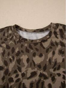 Conjunto de sudadera con capucha y pantalón holgado con cordón en estampado de leopardo - Marrón - Ver 5