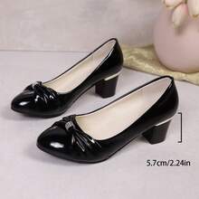 Elegant Women's High Heels, Adorned With A Bow, Featuring A Chunky Heel, Pointed Toe, And Soft Rubber Sole. Suitable For Parties, Weddings, Proms, And Everyday Wear. Local Warehouse Ensures Faster Shipping. - 黑色 - 查看 5