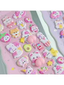 3D Cute Soft Squishy Stickers, Adorable Animal Designs Like Rabbit & Bear, Handmade Decorative Stickers For Notebooks, Planners, Phone Cases - Multicolor - View 7