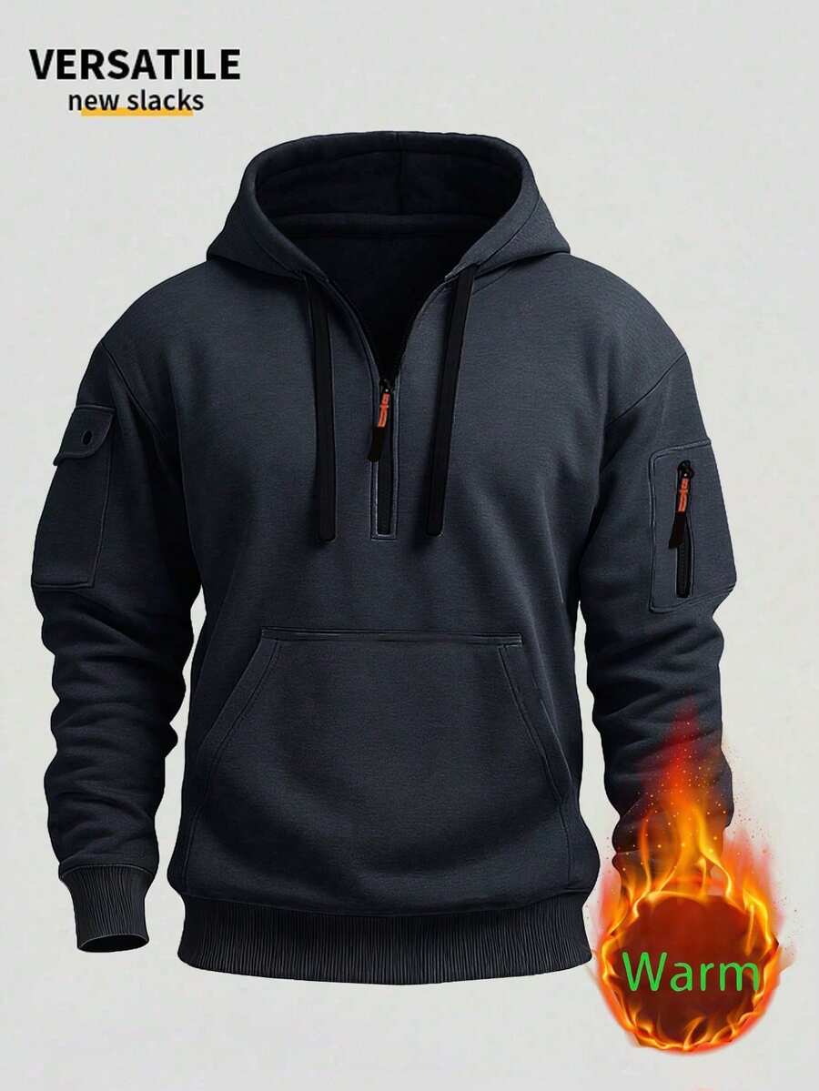 Áo sweatshirt nam dáng casual cổ kéo khóa, thiết kế tối giản thể thao và thời trang, thích hợp cho hoạt động ngoài trời. - Màu xám đen - Xem 1