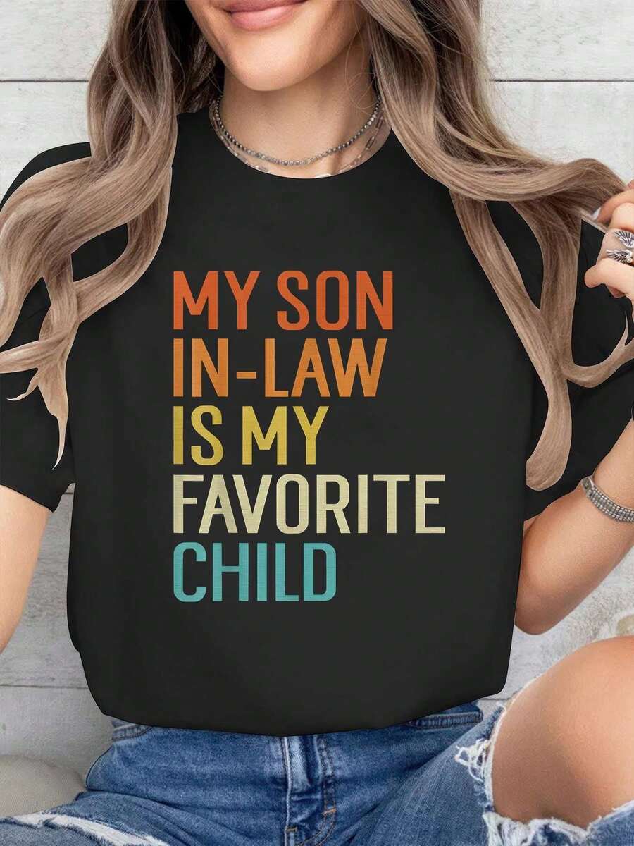 Camiseta de Estilo Casual Hecha de Fibra de Poliéster con Patrones de Letras - Negro - Ver 1