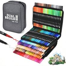 168 Colores Plumones Doble Punta Pencil, Marcadores a Base de Agua No Toxico Para Nios y Adultos, Cepillo de Nailon 1 - 2mm y Punta Fina 0.4mm, Colorear Rotuladores Lettering Dibujar Caligrafa - 168 Colores - Ver 2