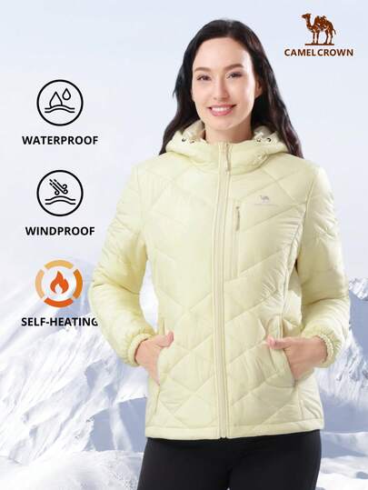 CAMEL CROWN Women's Hooded Jacket With Reflective Insulation Lining, Lightweight Warm Winter Coat