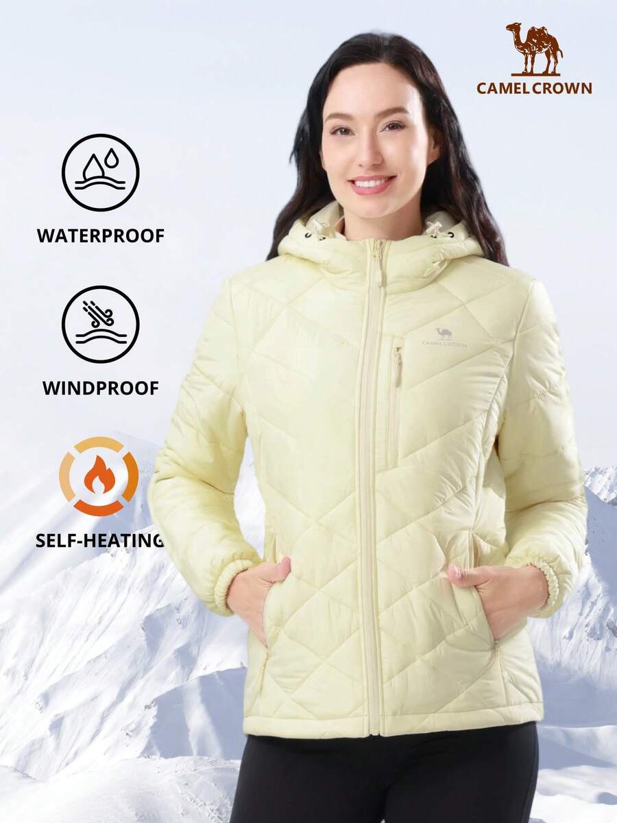 CAMEL CROWN Women's Hooded Jacket With Reflective Insulation Lining, Lightweight Warm Winter Coat - Beige - View 1