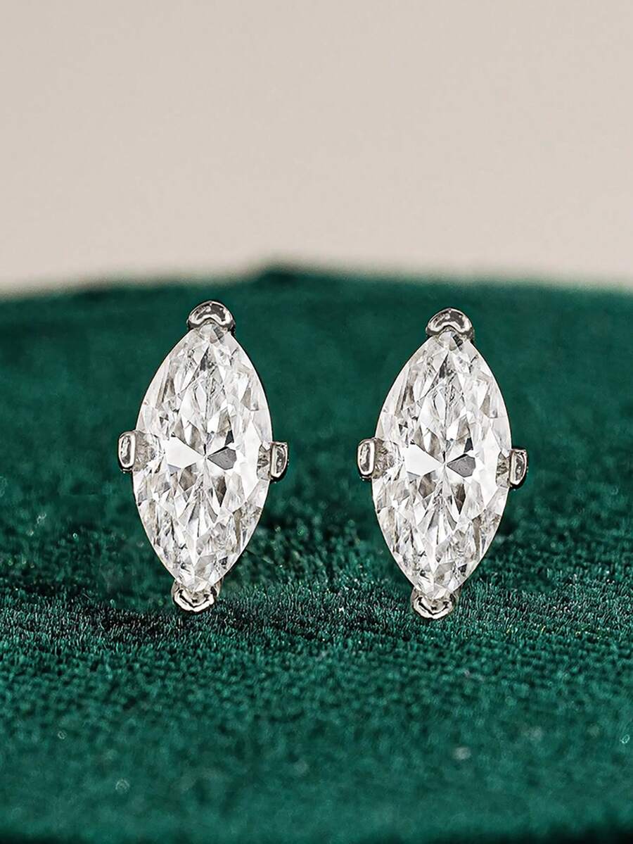 1 Pair Elegant Diamond-Shaped S925 Sterling Silver Earrings, Romantic Gift For Women, High Quality Birthday, Anniversary, Girlfriend, Christmas Present