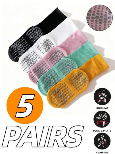 1/3/5双装男女通用纯色防滑瑜伽袜，女士普拉提袜，带防滑点，适合居家健身、普拉提、瑜伽、芭蕾、跑步、骑行