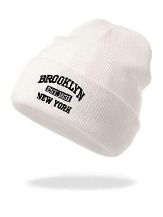 1pc Unisex Brooklyn Knit Beanie Hat, Soft & Comfortable Casual Hip-Hop Style, Suitable For Autumn/Winter Everyday Wear