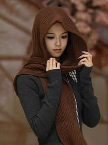 1件装女士羊毛拉法帽，带抽绳可拆卸颈套，针织面罩帽，适合户外滑雪，冬季保暖