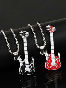 1 pieza Collar con colgante de guitarra de música hip hop, collar de estilo callejero de acero inoxidable para hombres, adecuado para festivales de música - Collar con colgante de guitarra eléctrica - Ver 4