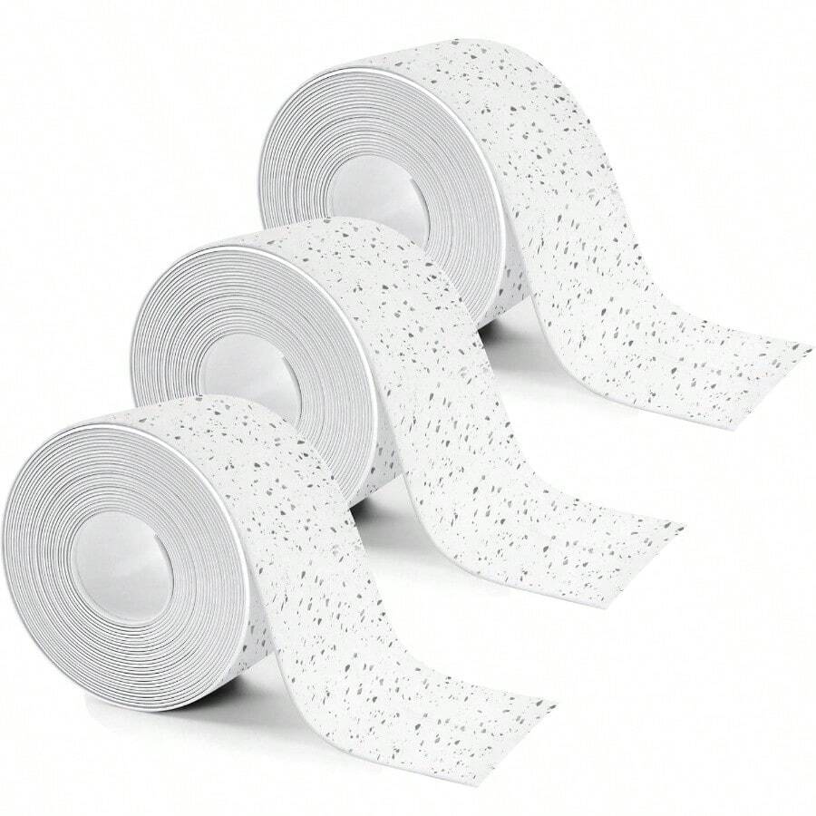 3 rollos de cinta de calafateo impermeable de PVC de 10.5 pies, tira de sellado impermeable de PVC, tira de calafateo autoadhesiva para calafatear y pegar, tira de calafateo impermeable de 1.5 pulgadas granito blanco - inicial - Ver 1