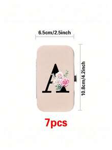 Set de 7 unghii cu design floral și inițial roz, litere negre de la A la Z, cutie organizatoare portabilă inclusă, cutie de depozitare pentru îngrijirea unghiilor de mare capacitate, cu unelte din oțel inoxidabil, set de unghii ultra ascuțite și anti-stropire, cutie de tăiere cu design clasic, utilizată pentru articole esențiale de înfrumusețare mobile, călătorii, ieșiri, școală rezidențială și articole esențiale pentru casă. - Multicolor - Vizualizare 10