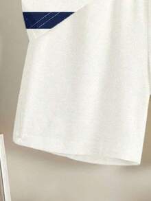 2pcs/Set Boys' Striped Print Short Sleeve T-Shirt And Shorts - Blue - View 7