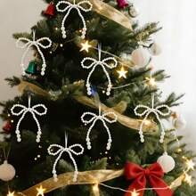 Bộ 6/12 chiếc nơ trắng thanh lịch dùng để trang trí cây thông Noel - Nơ lớn và nhỏ với điểm nhấn lấp lánh, hoàn hảo cho vòng hoa, gói quà và trang trí đám cưới, đồ trang trí Giáng sinh - Nhiều màu - Xem 4