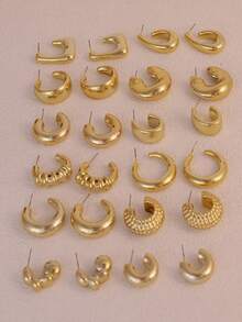 树脂水滴C形耳环，简约百搭，时尚优雅 - 金色 - 查看 3