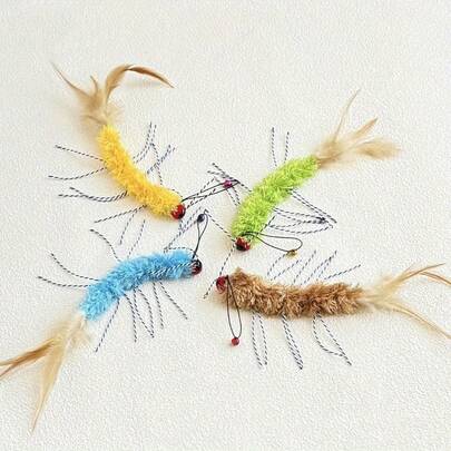 1/2/4pcs Realistic Insect & Feather Cat Toy Replacement Heads - Fabric Bug Wands, Suitable For Kittens & Cats, Compatible With All Breeds And Cat Teasers (No Stick) - Hunting Stimulation Accessories