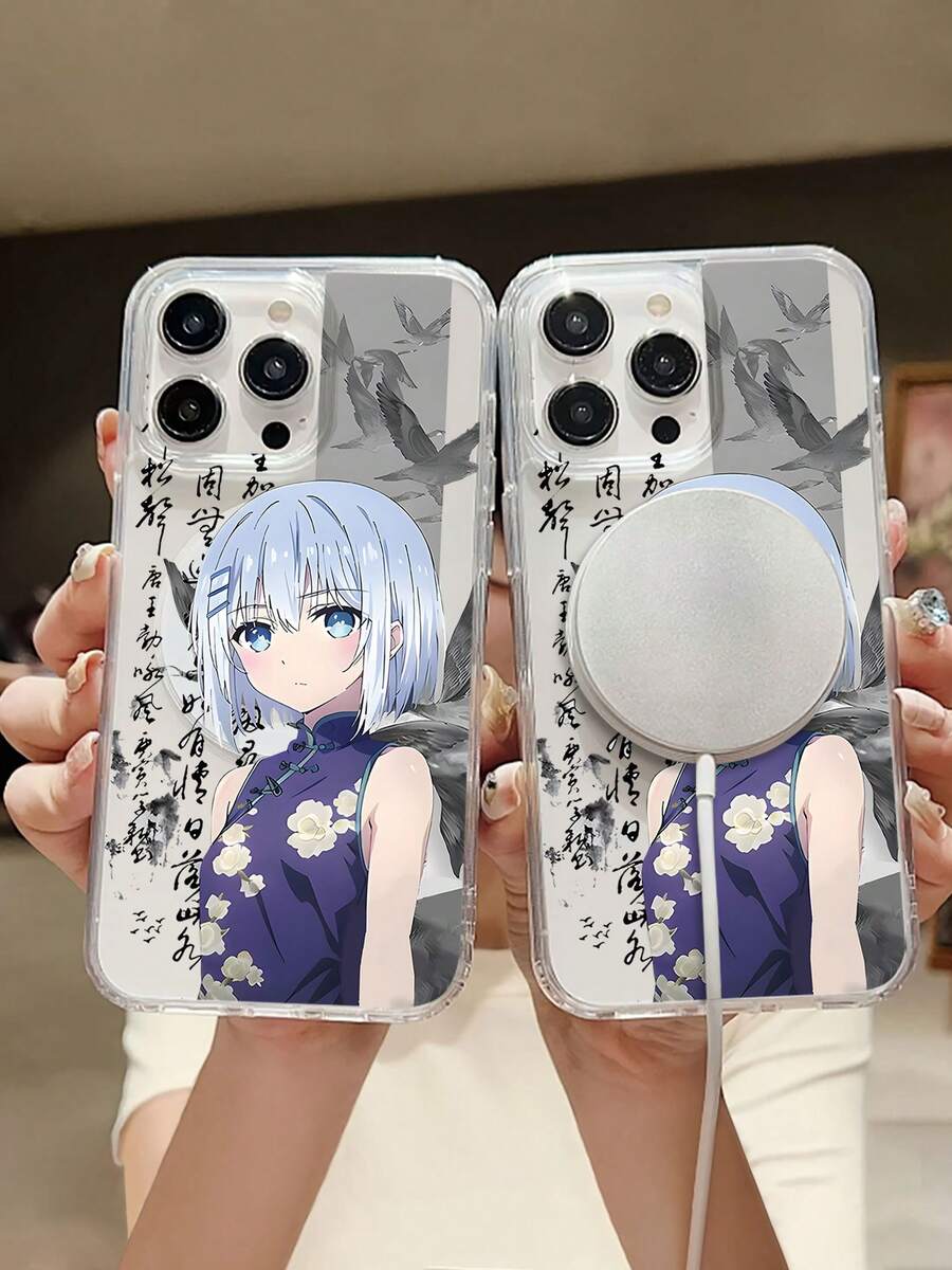 Elegante funda con estampado floral de chica anime, compatible con teléfonos , 17, 16 Pro Max, 15 Pro Max, 13 y 12. Fabricada en TPU, ofrece protección contra golpes y caídas. Perfecta para amantes del anime, amigos, familiares, regalos de cumpleaños y ocasiones especiales. - transparente - Ver 1