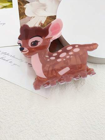 1Pc Cute Deer Hair Clip - With Expressive Eyes And Brown Spots, Suitable For Grip Hair Clips For Female Teenagers, Daily And Formal Activities - Animal Hair Accessories, Hair Accessories, Playful Design, Smooth Surface, Simulated Animal Series Hair Clip, Back Of The Head Clip, Hair Claw, Half Zip Hair Claw Clip Accessory For Women's Hair Accessories, The Best Gift For Friends And Teachers