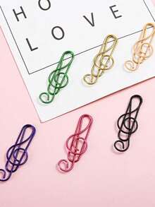 10个音乐主题回形针，6种颜色，金属材质，音符形状，办公用品，适用于桌面书签、笔记本、乐谱架、食谱、音乐教师、乐器、钢琴乐谱、单簧管配件等。 - 彩色 - 查看 6