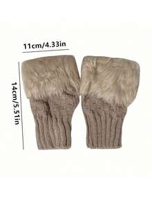1 Pair Of Women'S Half-Finger Gloves For Autumn And Winter, Plush Thick Gloves With Exposed Fingers For Touch Screen Use - Black - View 10