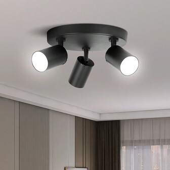 三头嵌入式吸顶射灯，GU10灯座，装饰吸顶灯，适用电压85V-265V，壁灯/吸顶灯，黑/白两色可选，含/不含灯泡，铝制材质，适用于商店、书房、卧室、客厅、咖啡厅、展厅、画廊、博物馆、走廊、门廊等场所，可根据需要选择尺寸。