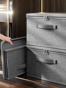 1pc Foldable Zipper Lid Storage Box With Handle, Cube Shaped Organizer Bin For Wardrobe, Toys, Home Use, Large Capacity