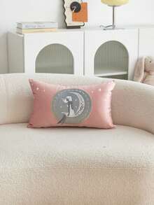 1件斋月月亮与女神3D刺绣毛绒抱枕套，适用于客厅、卧室、派对、汽车等各种环境，四季皆宜