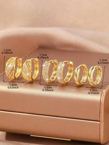 6 pezzi Set di orecchini eleganti con quadrifoglio e forma geometrica a C in zirconia cubica, accessori di gioielleria di moda, regali di lusso per donne, stili multipli, adatti per uso quotidiano, festival, appuntamenti, vacanze, regali