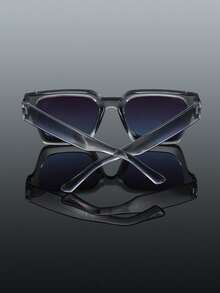 1 Pair Classic Men's Square Black Fashion Glasses, Suitable For Daily Fishing Outfit Matching - 1pc Translucent Gray Frame, Gray-blue - View 4