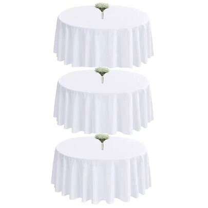 Paquete de 3 manteles blancos para mesas redondas de 120 x 120 pulgadas, resistentes a las arrugas, de poliéster, para bodas, fiestas y banquetes.