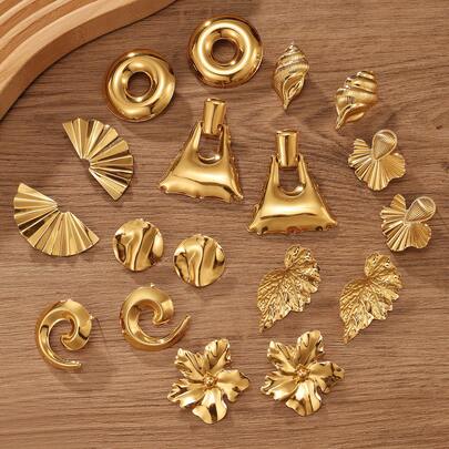 5对时尚金属花朵圆形多元素不规则耳环，适合女性日常佩戴（款式随机）