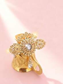 1pc Small Size Vintage Metal Hollow Carved Rhinestone Inlaid Brooch, Suitable For Middle Eastern, Moroccan, Algerian Wedding, Party, Festival Gift - Brooch - View 7